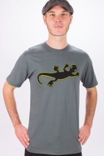 Tee shirt Lazy Gecko Fond Gris design Noir & Lime t-shirt gecko graphique gris