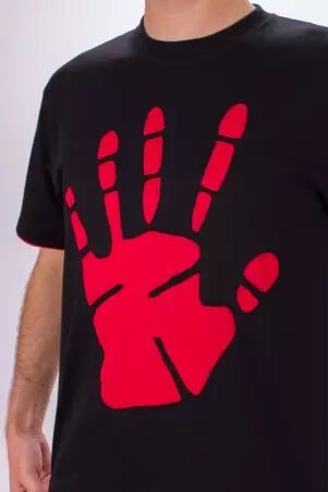 Tee shirt Peace Hand Fond Noir design Bordeaux t-shirt main peace noir accents bordeaux