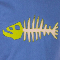 Tee shirt Poisson Darwin Fond Bleu design beige et vert t-shirt darwin illustr&eacute; contraste doux