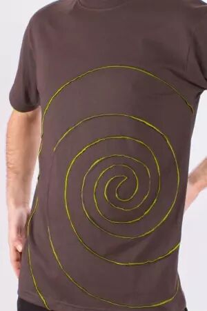 Tee shirt Spirale Tribe Fond Brun fonc� design Lime t-shirt tribale brun lime contrast�