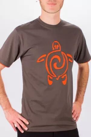 Tee shirt Tortue Fond Brun design Orange t-shirt tortue brun accents orange