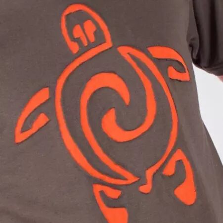 Tee shirt Tortue Fond Brun design Orange t-shirt tortue brun accents orange