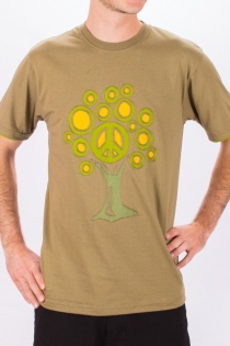 Tee shirt Tree Of Life Fond Beige design Vert Olive, Lime & Brun t-shirt arbre de vie beige multicolore