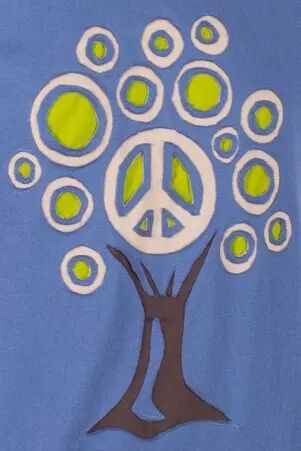 Tee shirt Tree Of Life Fond Bleu Petrol design Lime, Beige & Brun t-shirt symbolique nature profonde
