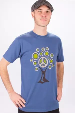 Tee shirt Tree Of Life Fond Bleu Petrol design Lime, Beige & Brun t-shirt symbolique nature profonde