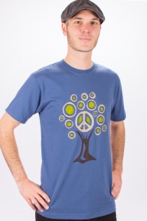 Tee shirt Tree Of Life Fond Bleu Petrol design Lime, Beige & Brun t-shirt symbolique nature profonde