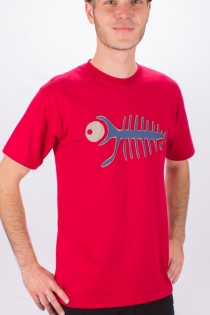 Tee shirt Trippy Fish Fond Bordeaux design Bleu P&eacute;trole & Beige t-shirt fish trippy bordeaux contrast&eacute;