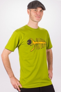 Tee shirt Trippy Fish Fond vert Lime design Jaune & Brun t-shirt graphique psych&eacute;d&eacute;lique vif