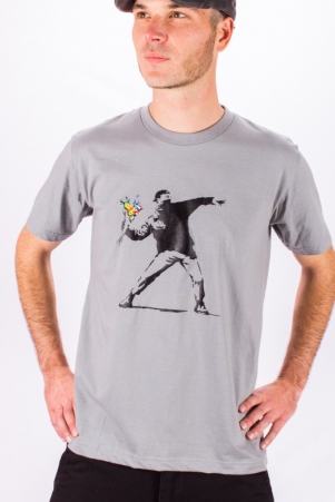 Tee shirt Hooligan Banksy Gris tee-shirt banksy hooligan gris street art