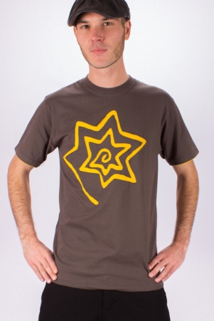 Tee shirt Spirale Etoile Fond Gris design Jaune t-shirt spirale �toile gris jaune