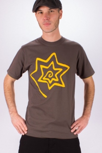 Tee shirt Spirale Etoile Fond Gris design Jaune t-shirt spirale &eacute;toile gris jaune