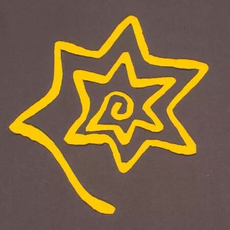 Tee shirt Spirale Etoile Fond Gris design Jaune t-shirt spirale �toile gris jaune