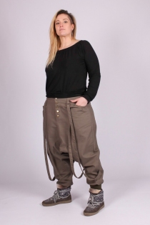 Sarouel long City straps Kaki sarouel city kaki &agrave; sangles d&eacute;coratives