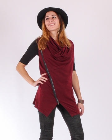 Gilet Yoko Lie de Vin cr�ation textile au caract�re affirm� et au tomb� naturel au rendu textur�