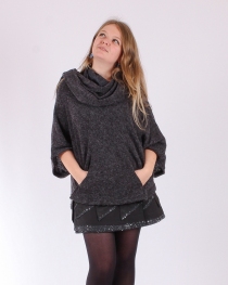 Poncho Lili gris ardoise pi&egrave;ce hivernale douce et confortable