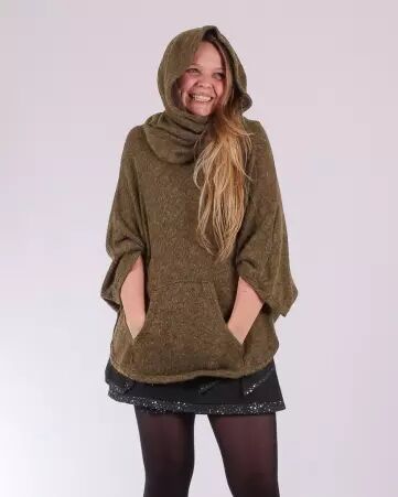 Poncho Lili kaki poncho doux et enveloppant