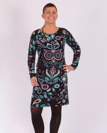 Robe Winter Owl noire robe fluide sombre au graphisme animal