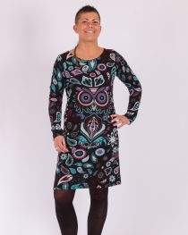 Robe Winter Owl noire robe fluide sombre au graphisme animal