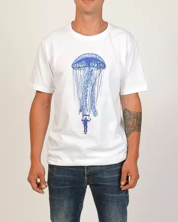 Tee shirt Jelly fish Blanc t-shirt m�duse blanche �l�gante