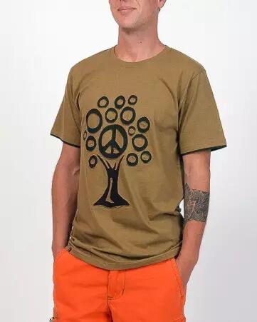 Tee shirt Tree Peace fond Beige design brun t-shirt arbre paix beige brun