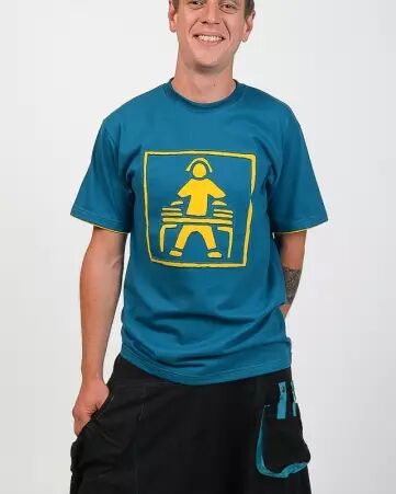 Tee shirt Dj Fond Bleu design Jaune t-shirt musique graphique contrast�