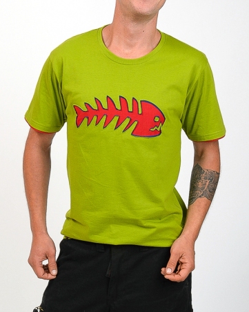 Tee shirt Poisson Fond Vert design Rouge t-shirt poisson vert contraste rouge