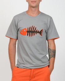 Tee shirt Poisson Darwin Fond Gris design Orange & Bleu t-shirt poisson gris accents orange et bleu
