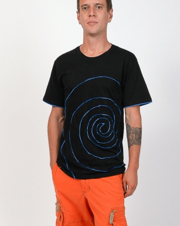 Tee shirt Spirale Tribe Fond Noir design bleu t-shirt spirale tribale noir bleu