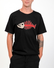 Tee shirt Poisson Darwin Fond Noir design Rouge & Beige t-shirt graphique poisson teintes profondes
