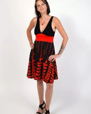 Robe Nouna Digital Flower rouge imprim� vibrant