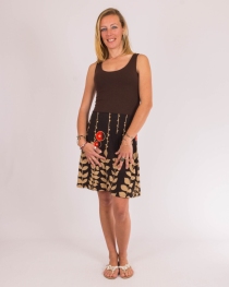 Robe Paquita courte Digital Flower brun &agrave; fleurs graphiques