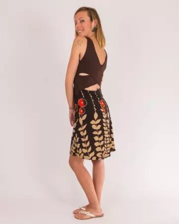 Robe Paquita courte Digital Flower brun � fleurs graphiques