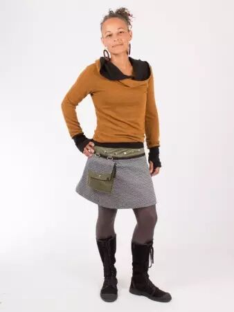 Jupe r�versible Jag Design Olivine courte cr�ation textile r�versible � l'esth�tique douce