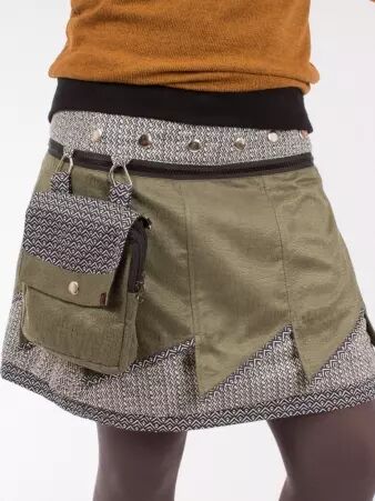 Jupe r�versible Jag Design Olivine courte cr�ation textile r�versible � l'esth�tique douce