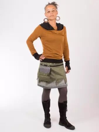 Jupe r�versible Jag Design Olivine courte cr�ation textile r�versible � l'esth�tique douce