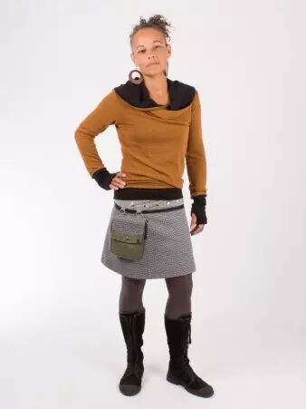 Jupe r�versible Jag Design Olivine courte cr�ation textile r�versible � l'esth�tique douce