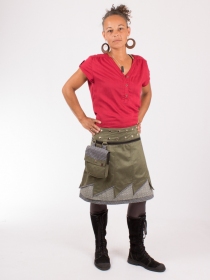 Jupe r&eacute;versible Jag Design Olivine longue cr&eacute;ation textile &agrave; la ligne &eacute;l&eacute;gante