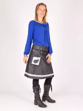 Jupe r�versible Denim style Polka Dot longue cr�ation mode au design �pur� et � l'esprit casual chic