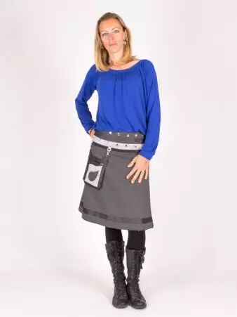 Jupe r�versible Denim style Polka Dot longue cr�ation mode au design �pur� et � l'esprit casual chic