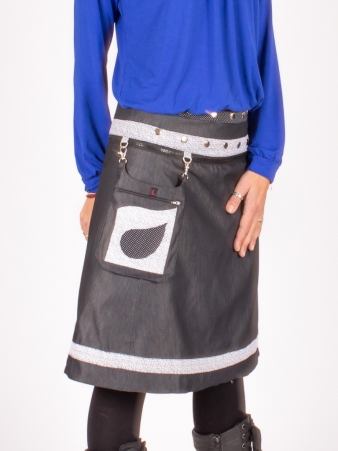 Jupe r�versible Denim style Polka Dot longue cr�ation mode au design �pur� et � l'esprit casual chic