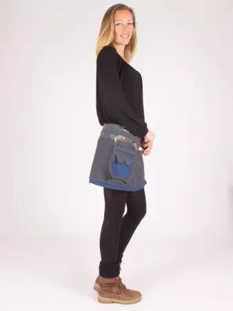 Jupe r�versible Smart Wool Eclectic Blue courte pi�ce mode color�e et structur�e
