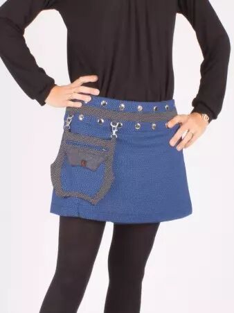 Jupe r�versible Smart Wool Eclectic Blue courte pi�ce mode color�e et structur�e