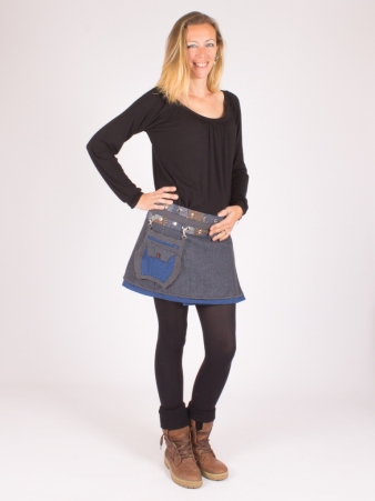Jupe r�versible Smart Wool Eclectic Blue courte pi�ce mode color�e et structur�e