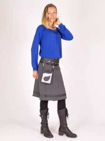 Jupe r�versible Denim style Polka Dot longue cr�ation mode au design �pur� et � l'esprit casual chic