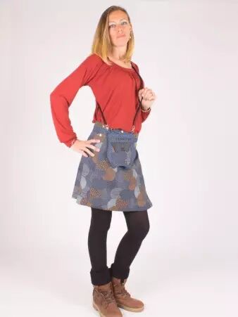 Jupe r�versible Smart Wool Milky Way mi-longue pi�ce mode polyvalente en laine graphique