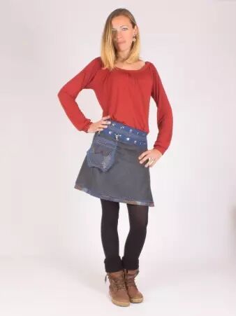 Jupe r�versible Smart Wool Milky Way mi-longue pi�ce mode polyvalente en laine graphique