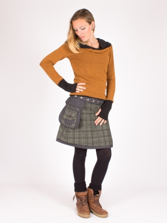 Jupe r�versible Campbell Scotland Tartan Kaki mi-longue cr�ation textile pens�e pour le confort et l'�l�gance quotidienne