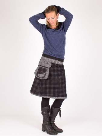 Jupe r�versible Campbell Scotland Tartan Black longue pi�ce de pr�t-�-porter au tomb� fluide et � l'allure moderne