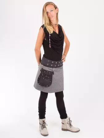 Jupe r�versible Mixity Stretch Limo mi-longue cr�ation textile au design contemporain
