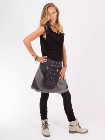 Jupe r�versible Mixity Stretch Limo mi-longue cr�ation textile au design contemporain